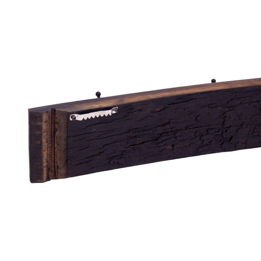 Back of reclaimed barrel-stave coat rack