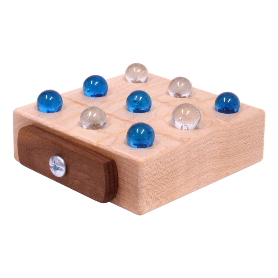 Wooden Marble Tic Tac Toe Game with Built-in Storage for Marbles