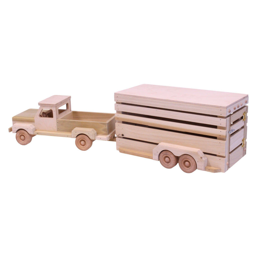 Wooden Pickup Truck & Horse Trailer Toy Set