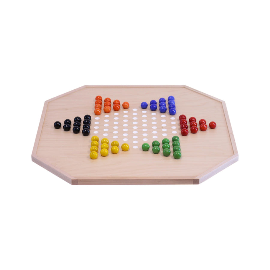Aggravation and Chinese Checkers Combo Game Board Set - 25" Wide - Maple Wood - with Large 1" Marbles and Dice
