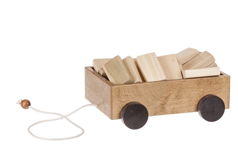 Wooden Pull Wagon with 30 Building Blocks