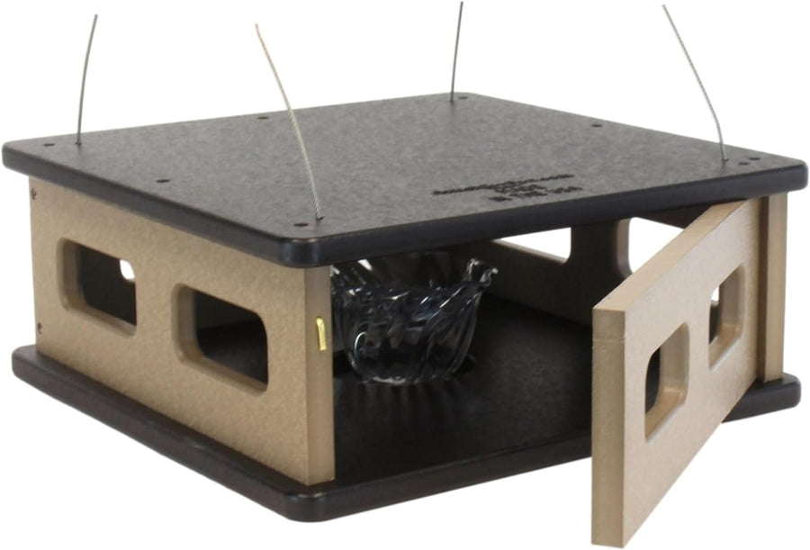 Bluebird mealworm feeder with side access door open