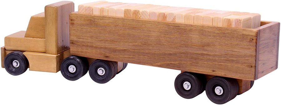 Wooden Semi Truck & Trailer with 30 Building Blocks