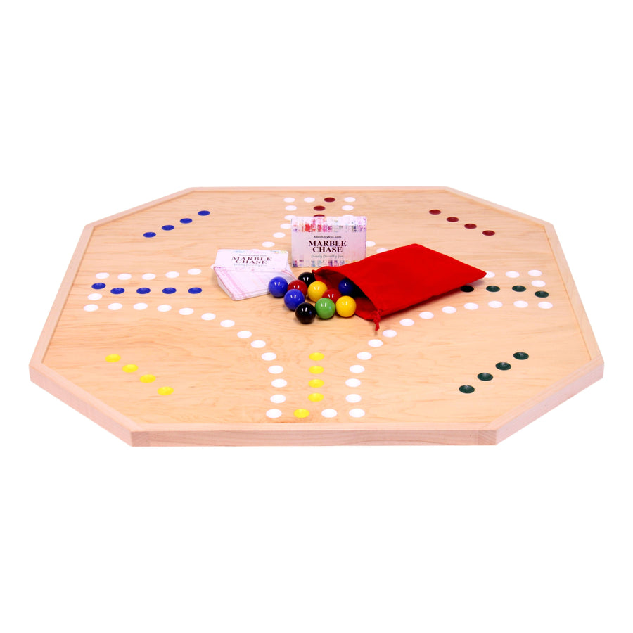 Wooden Marble Chase Board Game Set - 25" Wide Board - Double-Sided