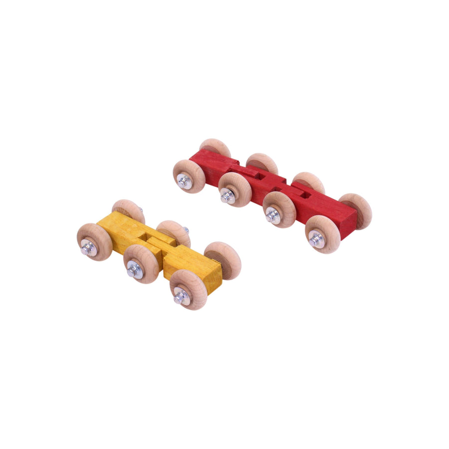 Small wooden roller vehicles shown separately