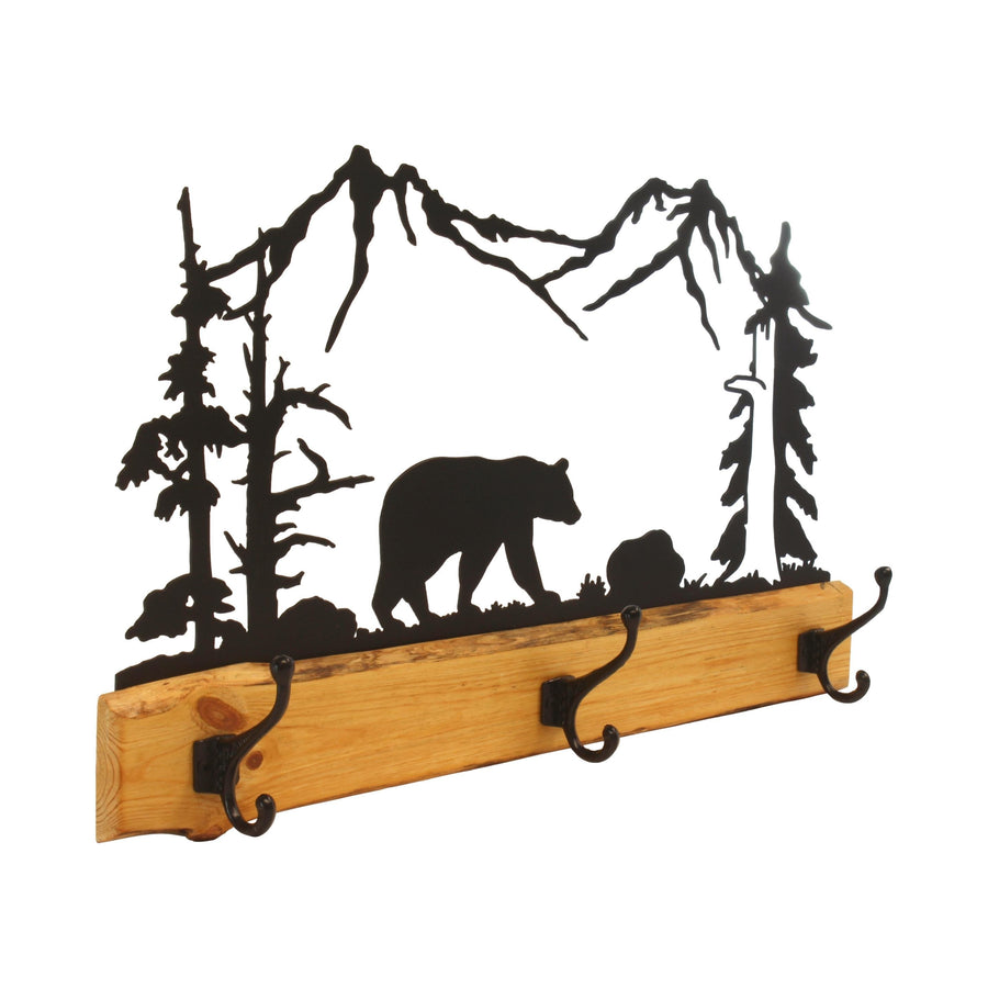 Rustic Pine Coat Rack with Wildlife Metal Art