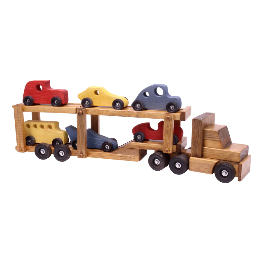 Wooden Car Carrier Truck & Trailer Toy with 6 Cars