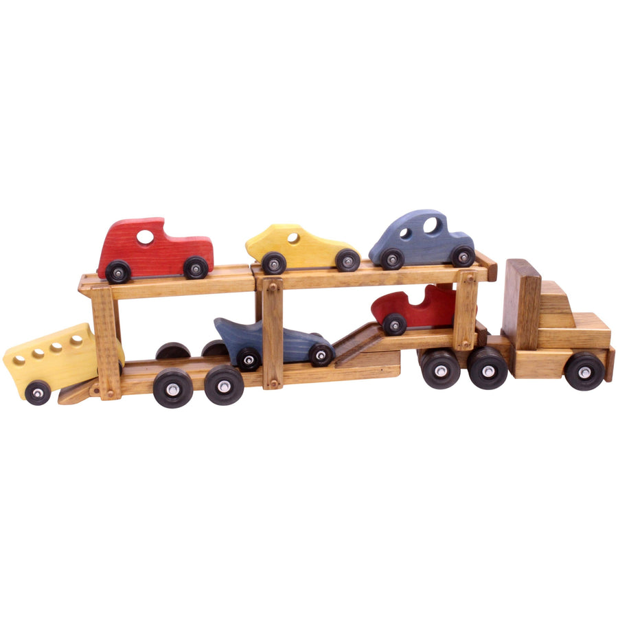 Wooden Car Carrier Truck & Trailer Toy with 6 Cars