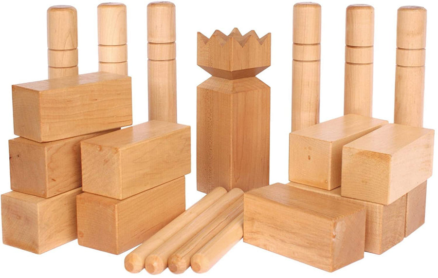Maple Kubb king, blocks, throwing batons and boundary stakes