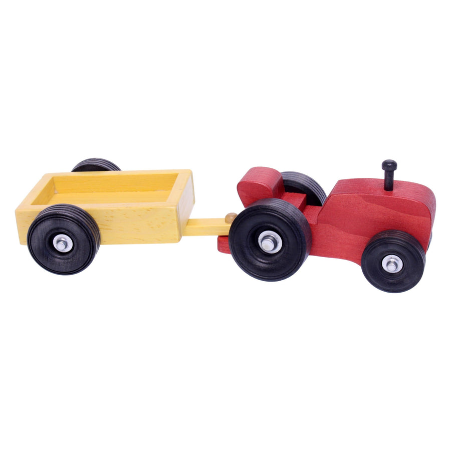 Amish-Made Wooden Small Toy Tractor and Wagon Set