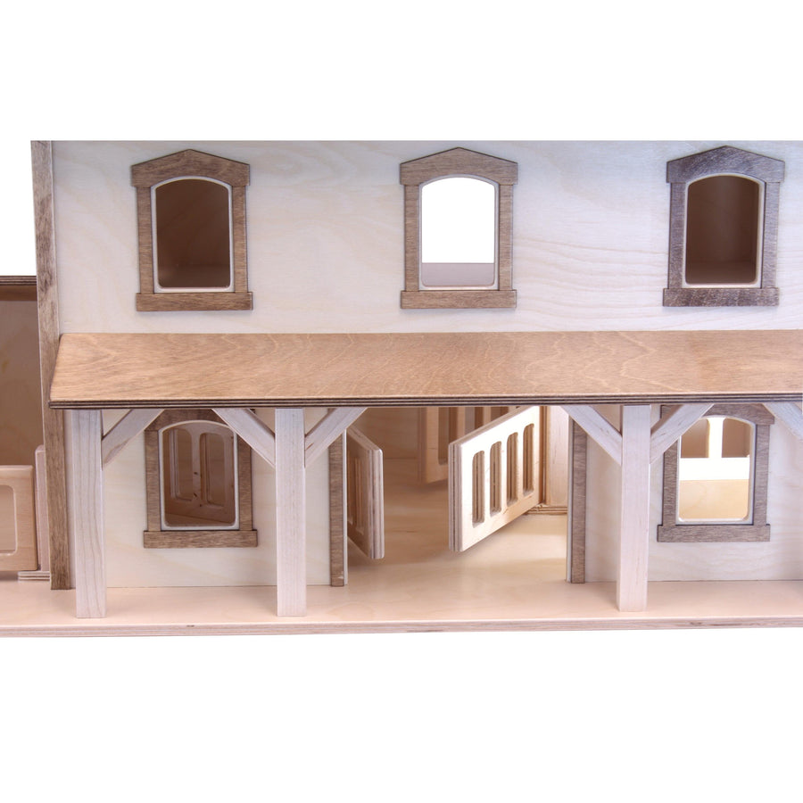 Interior stable doors of a two-story wooden bank barn