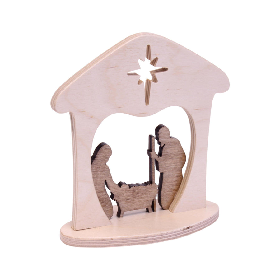 Wooden Manger Scene, One-Piece Nativity Set for Mantel or Shelf