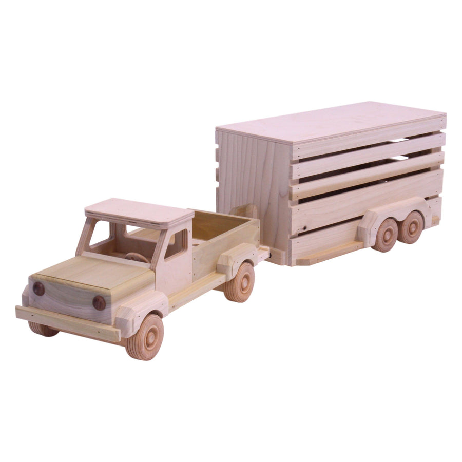 Wooden Pickup Truck & Horse Trailer Toy Set