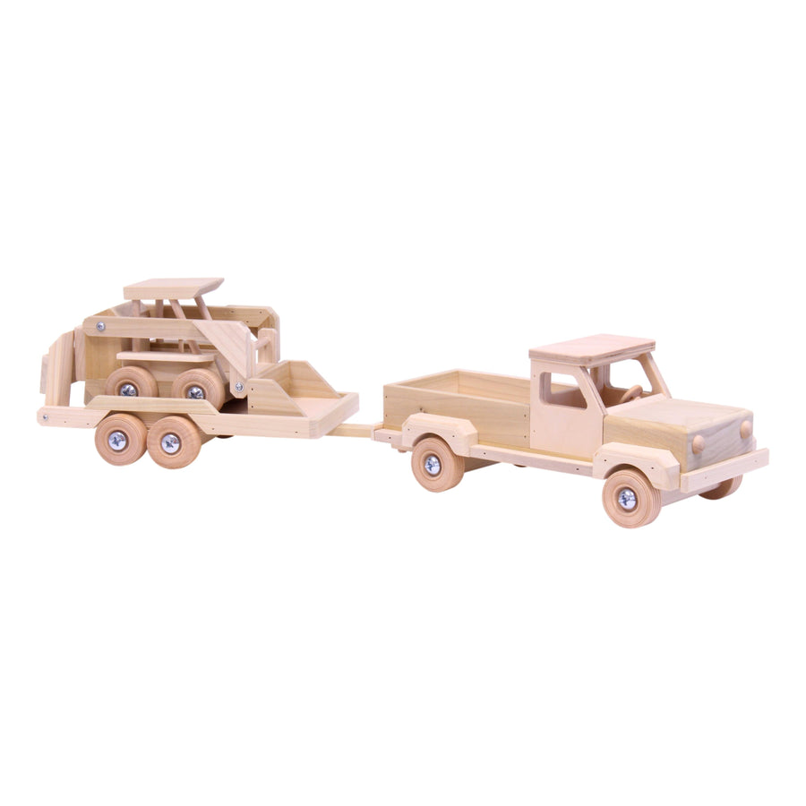Wooden Pickup & Equipment Trailer Toy with Skid Loader