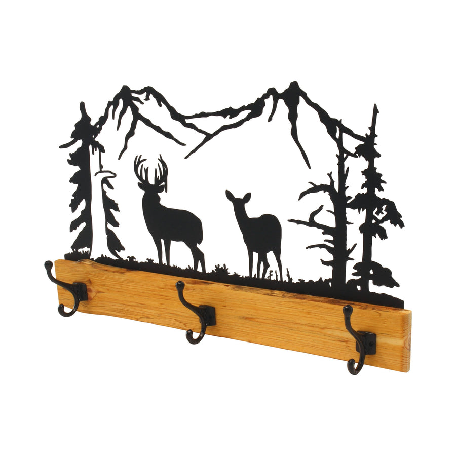 Rustic Pine Coat Rack with Wildlife Metal Art