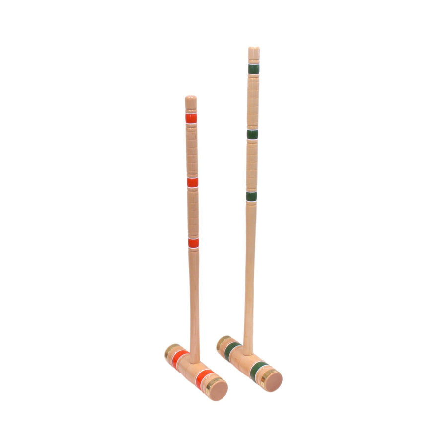 Color-banded wooden croquet stakes