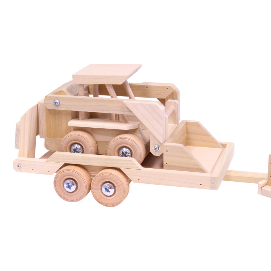 Wooden Pickup & Equipment Trailer Toy with Skid Loader