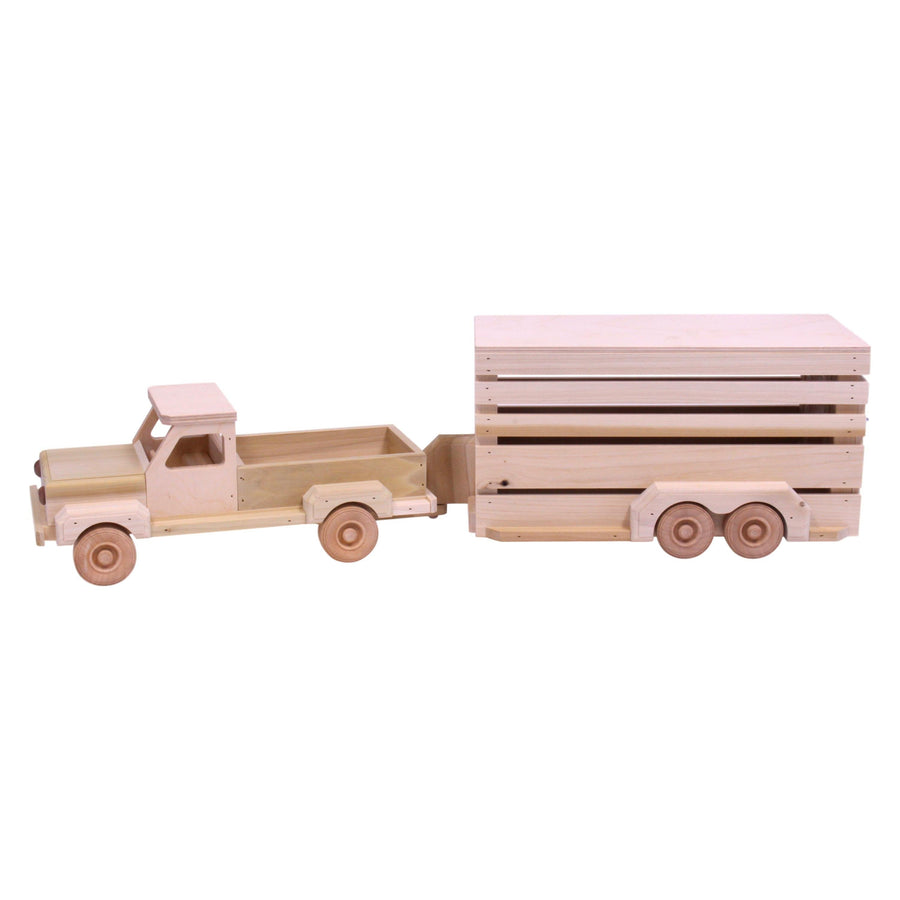 Wooden Pickup Truck & Horse Trailer Toy Set