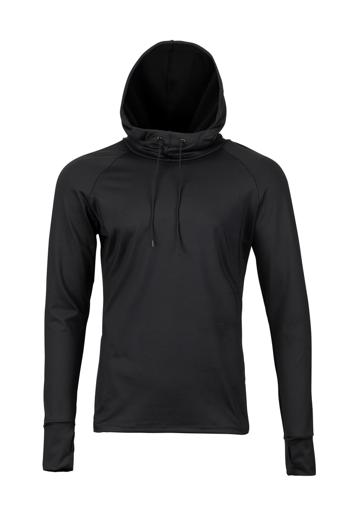 Men’s 215 Hooded Compression Top: black hooded training top, front view.