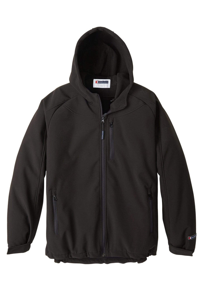 Men’s Elevate Hooded Softshell Jacket: black hooded shell, front view.