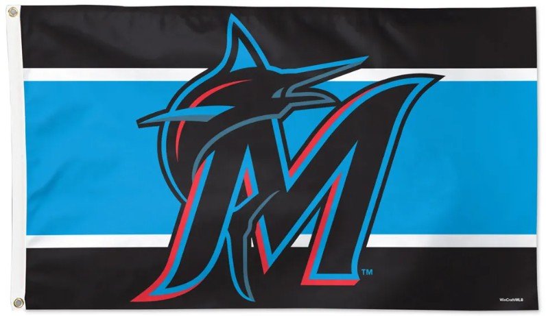 Miami Marlins 3x5 striped MLB flag with team logo