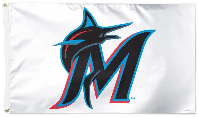 Miami Marlins 3x5 white flag with team logo