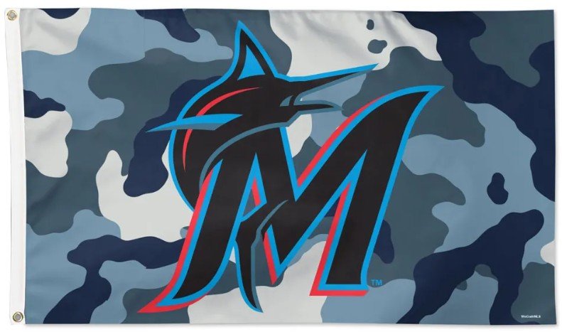 Miami Marlins 3x5 camouflage MLB flag with team logo