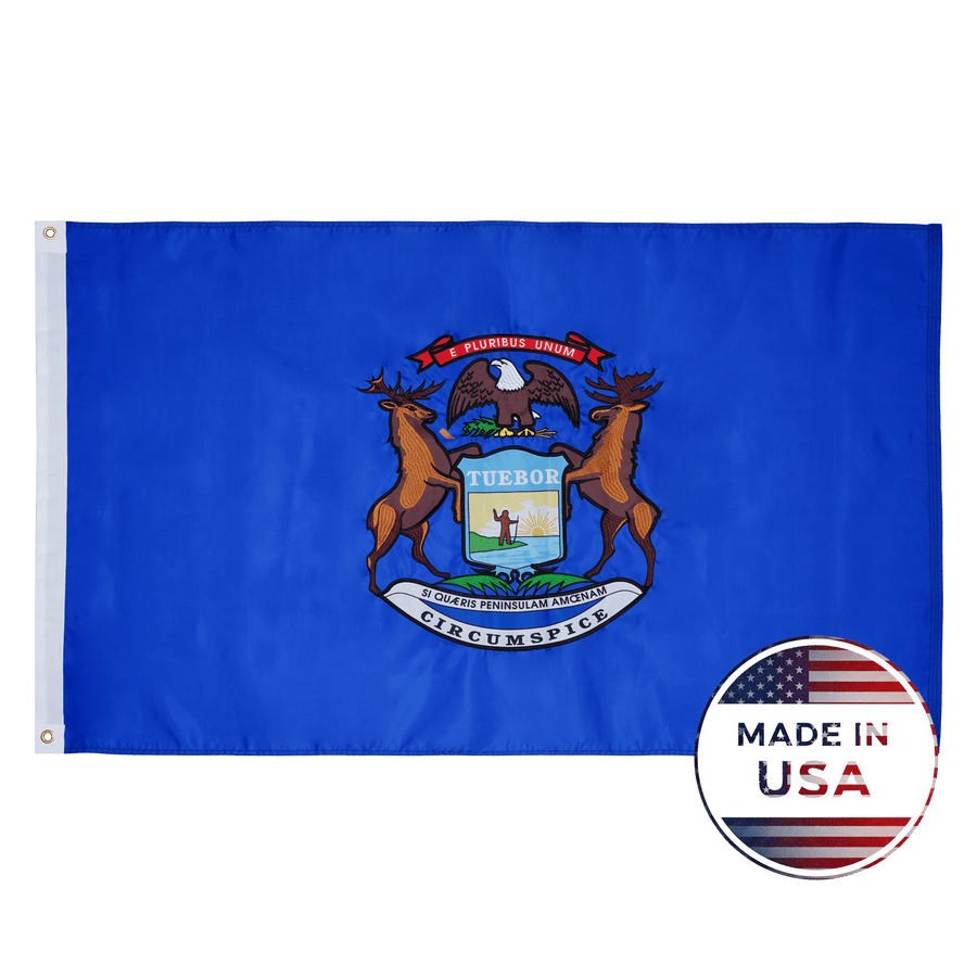 Michigan 3x5 state flag made in USA with embroidered coat of arms