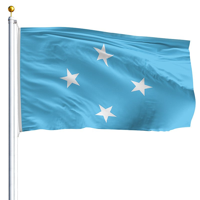 Micronesia flag detail with four white five-pointed stars on light blue field