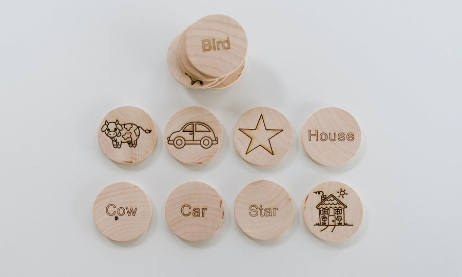 Mini Sight Word Matching Game: 14 Wooden Tiles