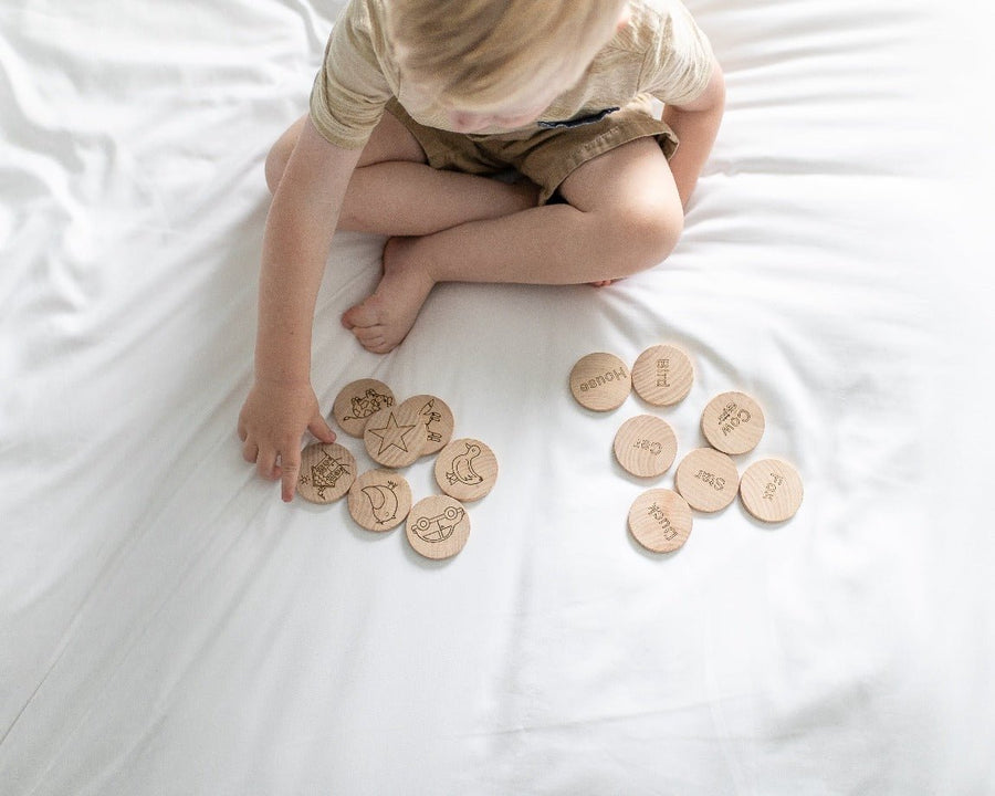 Mini Sight Word Matching Game: 14 Wooden Tiles