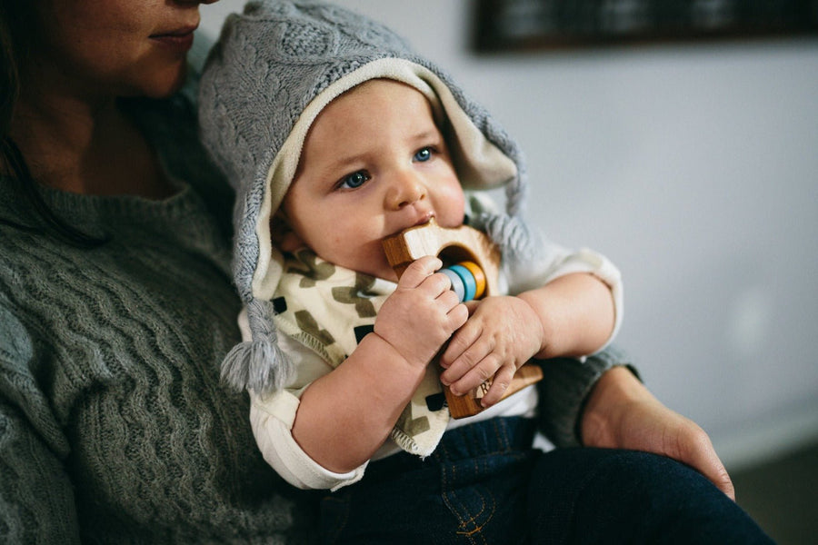 Minnesota cherry wood rattle in a lifestyle setting