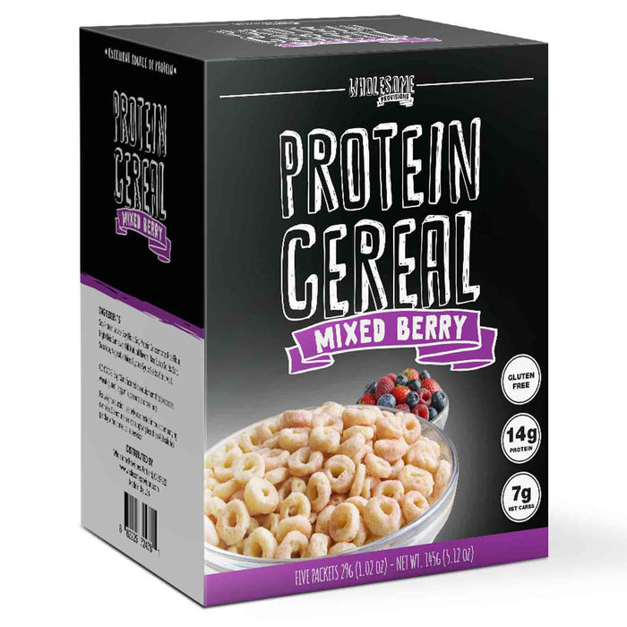 Mixed Berry Protein Cereal: Mixed Berry cereal box.