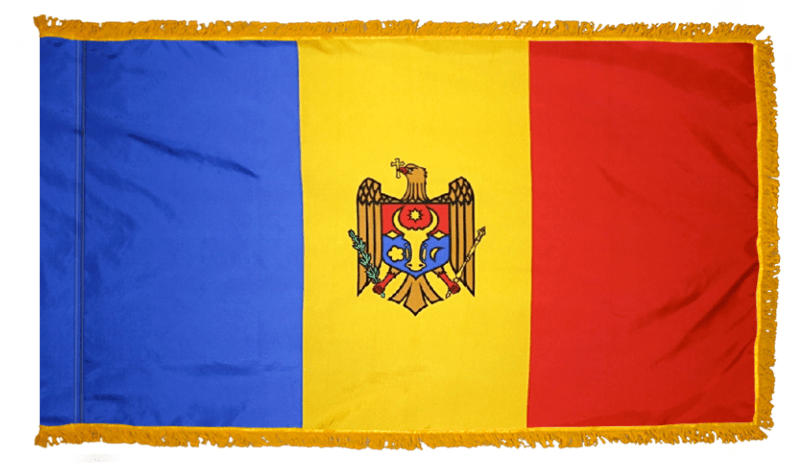 Moldova nylon flag product image with eagle coat of arms on yellow center band