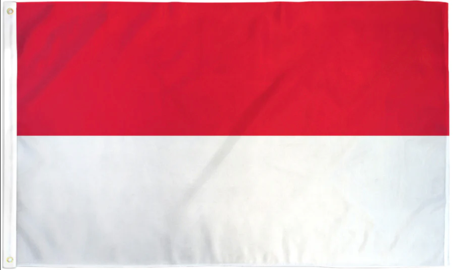 Monaco flag made in USA with red over white horizontal bicolor