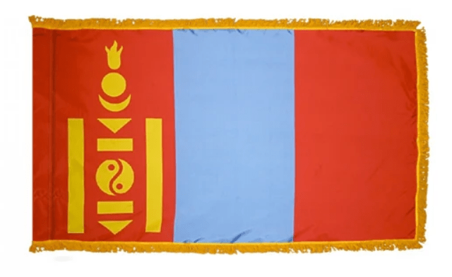 Mongolia nylon flag product image with yellow Soyombo on red blue red tricolor