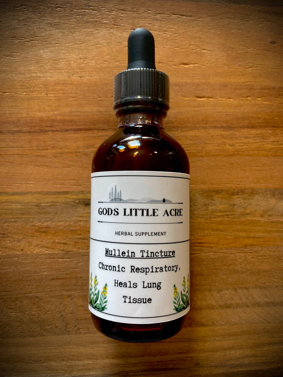Mullein Tincture in its amber glass bottle with dropper with supplier branding