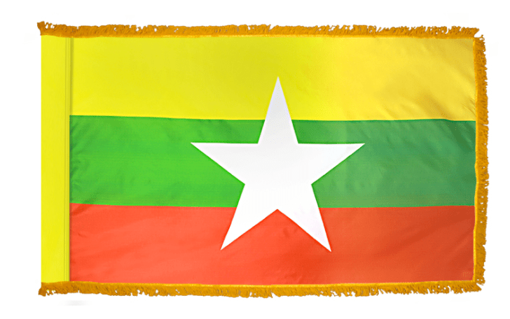 Myanmar nylon flag product image with yellow green red tricolor and white five-point star