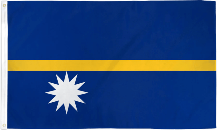 Nauru flag made in USA with blue field yellow Equator stripe and white 12-point star