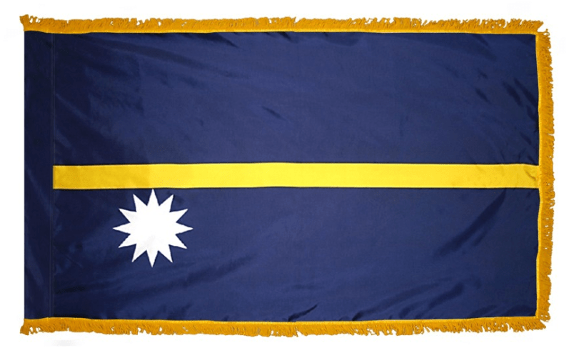 Nauru nylon flag product image with yellow horizontal stripe and white 12-point star
