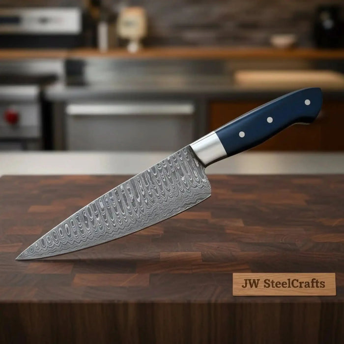 Two-piece Damascus chef knife set with black Micarta handles