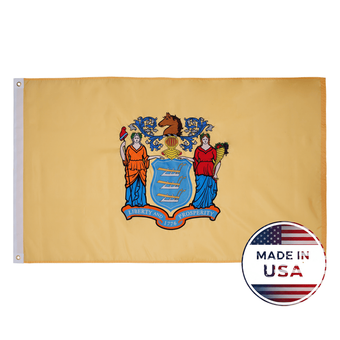 New Jersey 3x5 state flag made in USA with embroidered coat of arms