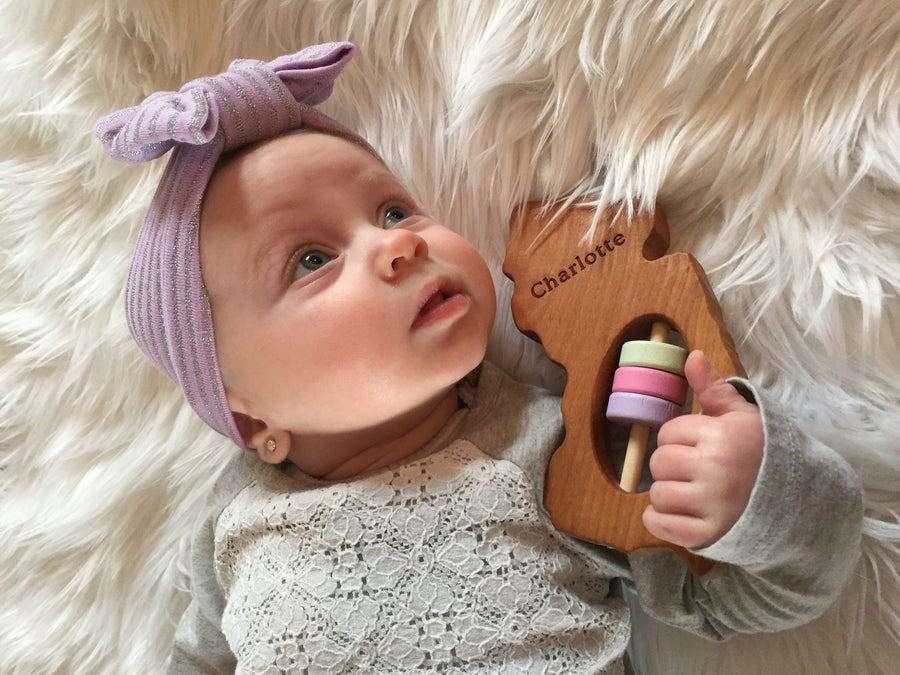 New Jersey cherry wood rattle in a lifestyle setting