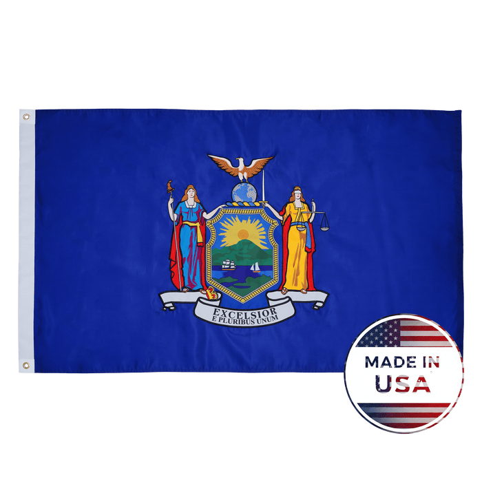 New York 3x5 state flag made in USA with embroidered coat of arms
