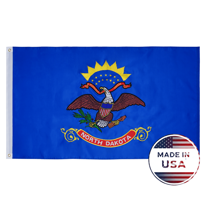 North Dakota 3x5 state flag made in USA with embroidered eagle emblem