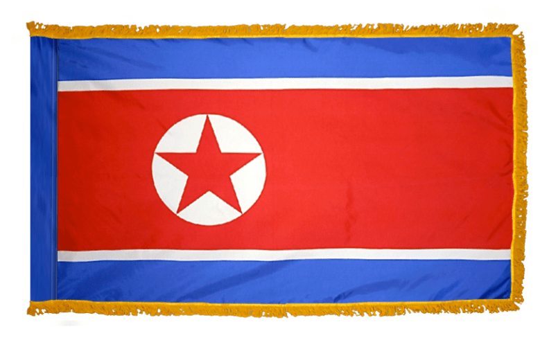 North Korea nylon flag product image with white circle red star and blue outer bands