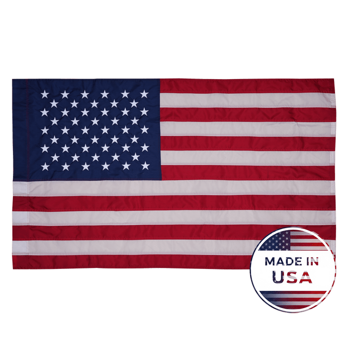 American flag shown flat with white heading