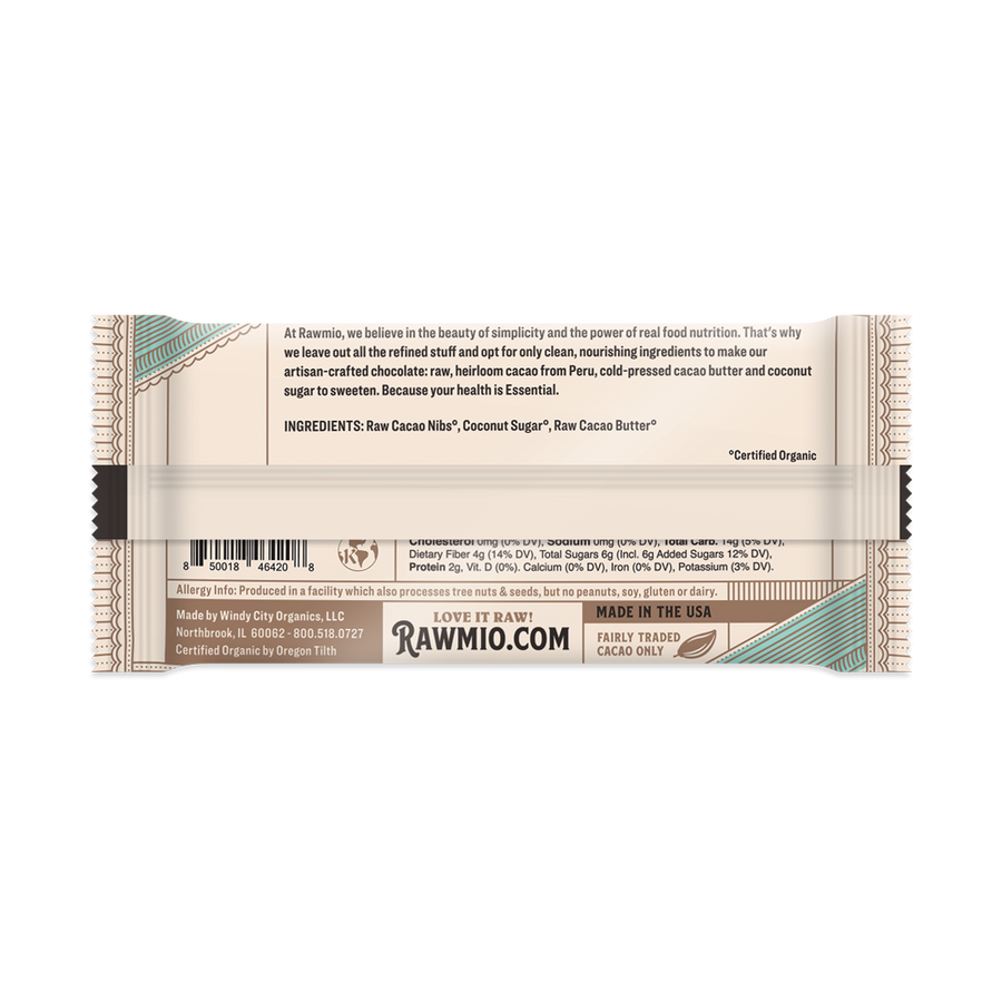 Back of packaging for Essential Dark Chocolate Bar - 70% Cacao