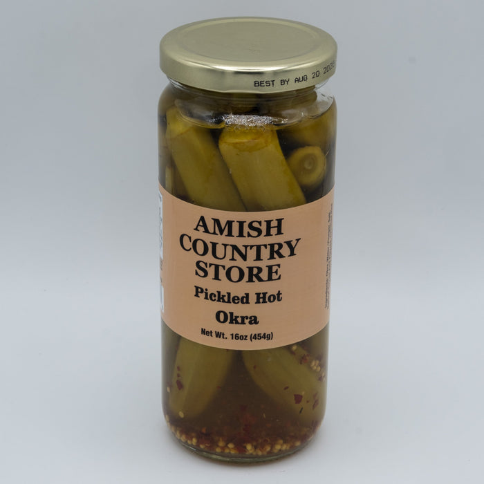 Hot Pickled Okra front package label