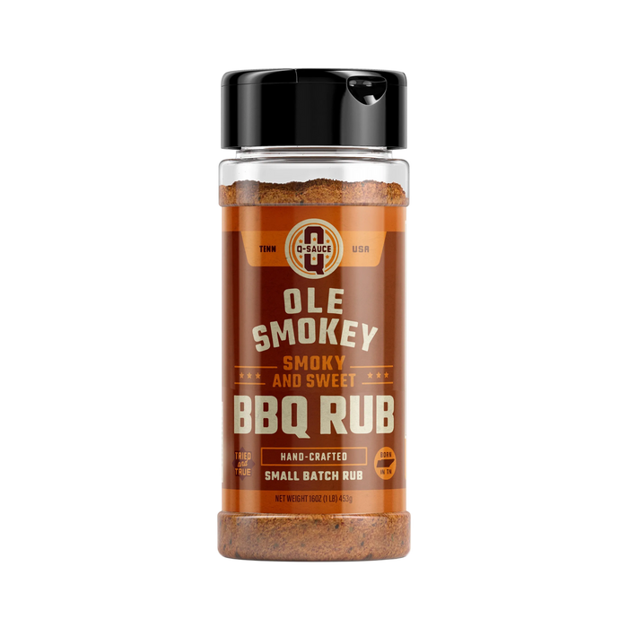 Ole Smokey smoky and sweet barbecue dry rub in a shaker bottle